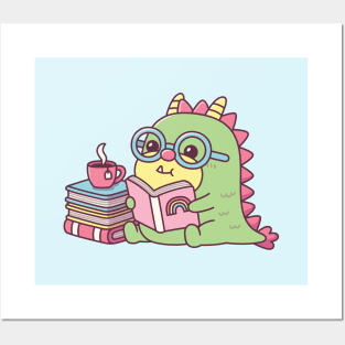 Cute Dragon Reading A Book Posters and Art